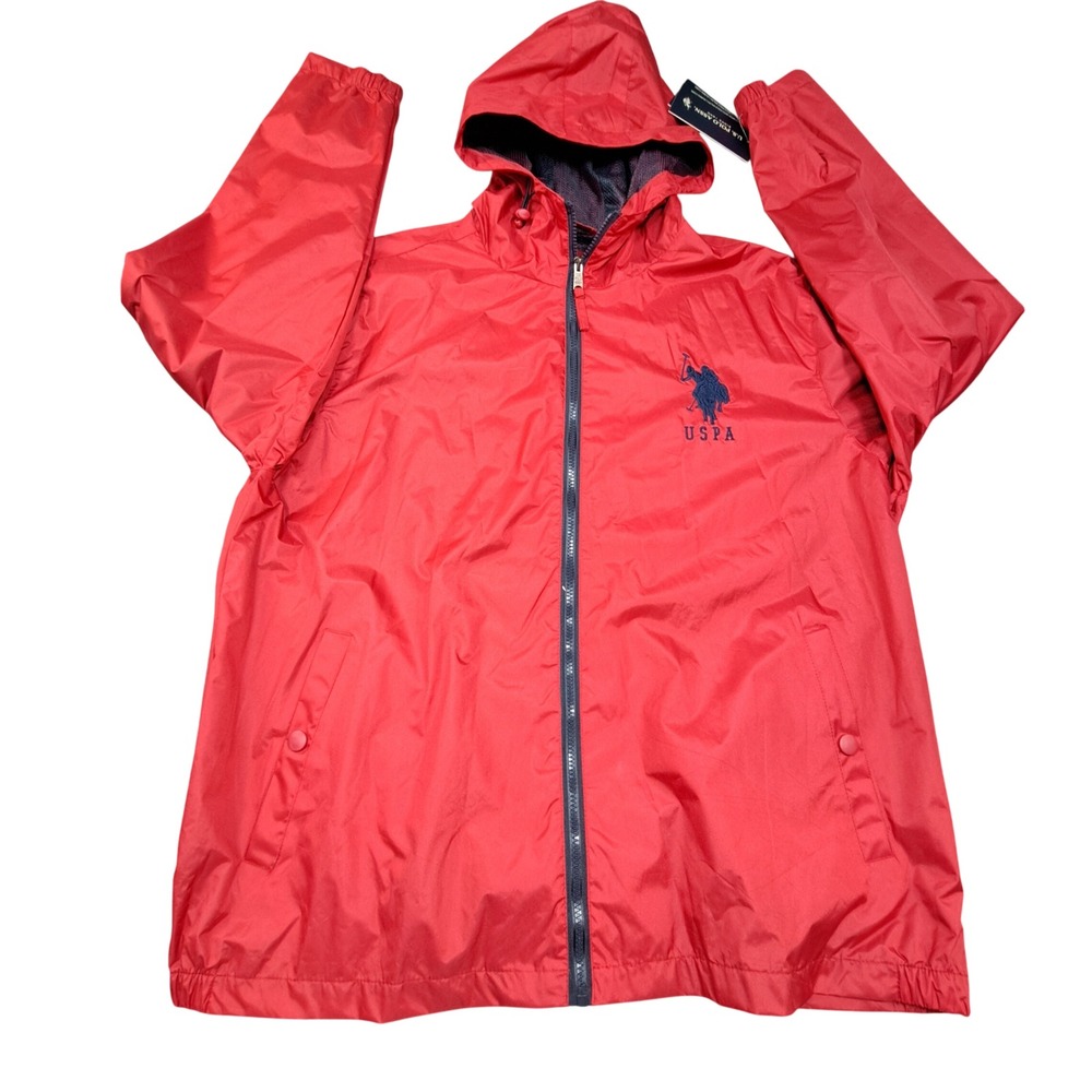US Polo Assn Mens Red Hooded Windbreaker Jacket XXL NWT 105453P2
